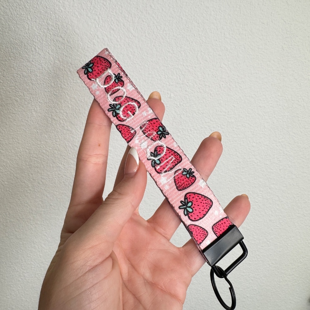 Pink Strawberry Dog Mom Key Fob